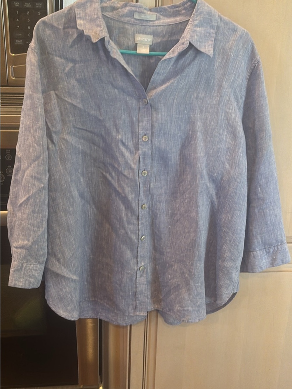Classic Blue Linen-Blend Button-Up Shirt for women